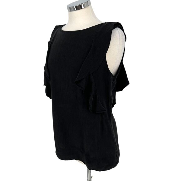 Sanctuary Black Silk Ruffle Sleeveless Top Blouse Size Large - Picture 4 of 9